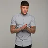 New Arrivals Summer Man Short Sleeve Shirt Solid Fitness Mens Stand Collar Super Slim Fit Business Dress Shirt Button Gym Tops 6
