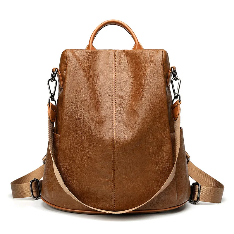 thumbnail image 1 of Mochila informal de moda para mujer 2024, mochila antirrobo para mujer, bolso de hombro de piel sintética suave, mochila escolar para estudiante, bolso marrón para mujer, 1 of 5