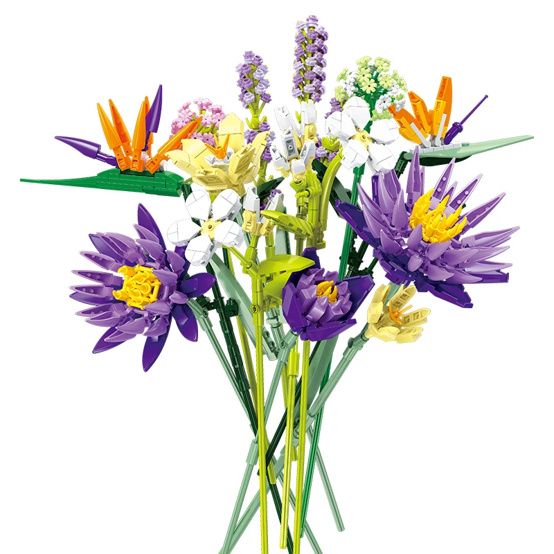 891PCS Romantic Flower Bouquet Building Blocks Eternal Flower Plant Assemble Bricks Creative Desktop Decoration Girls Gifts Toys 5