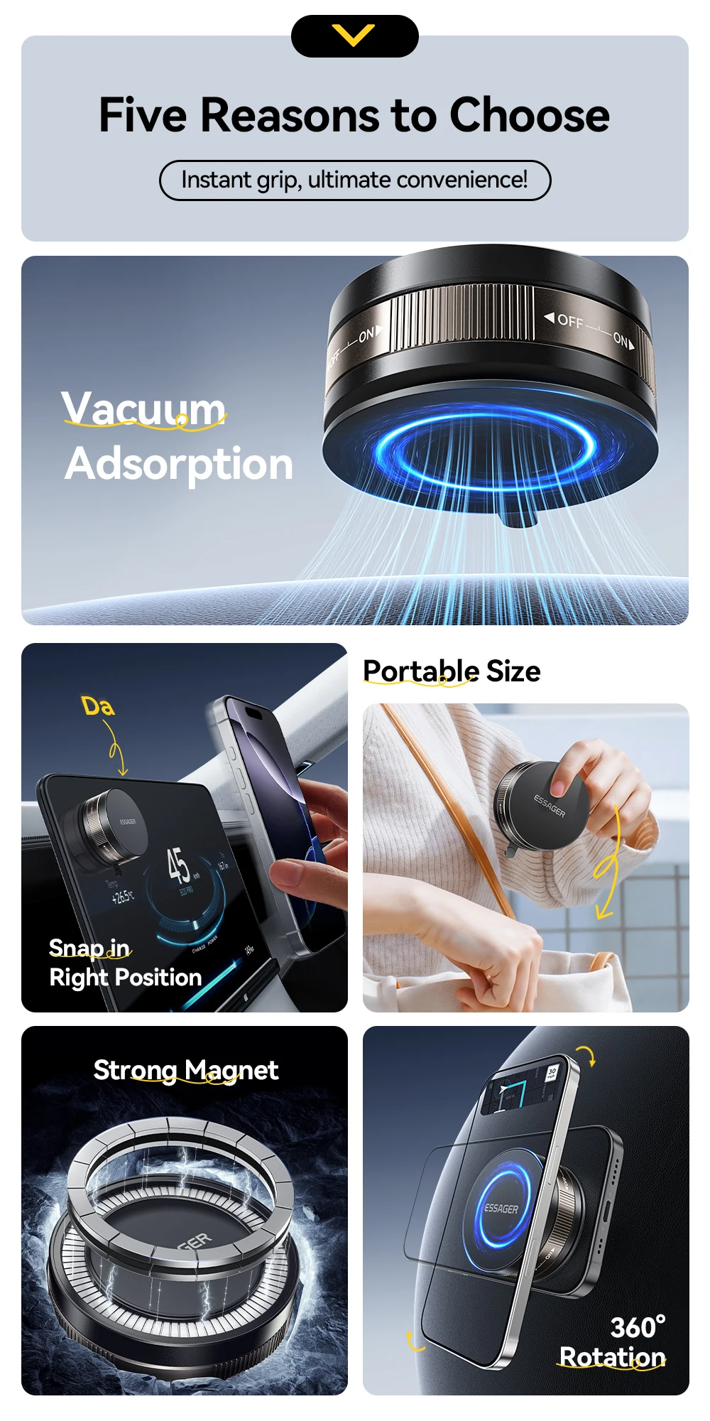 Magnetic Wall Holder Phone Stand 360°Rotation Magnetic Suction for iPhone 16 15