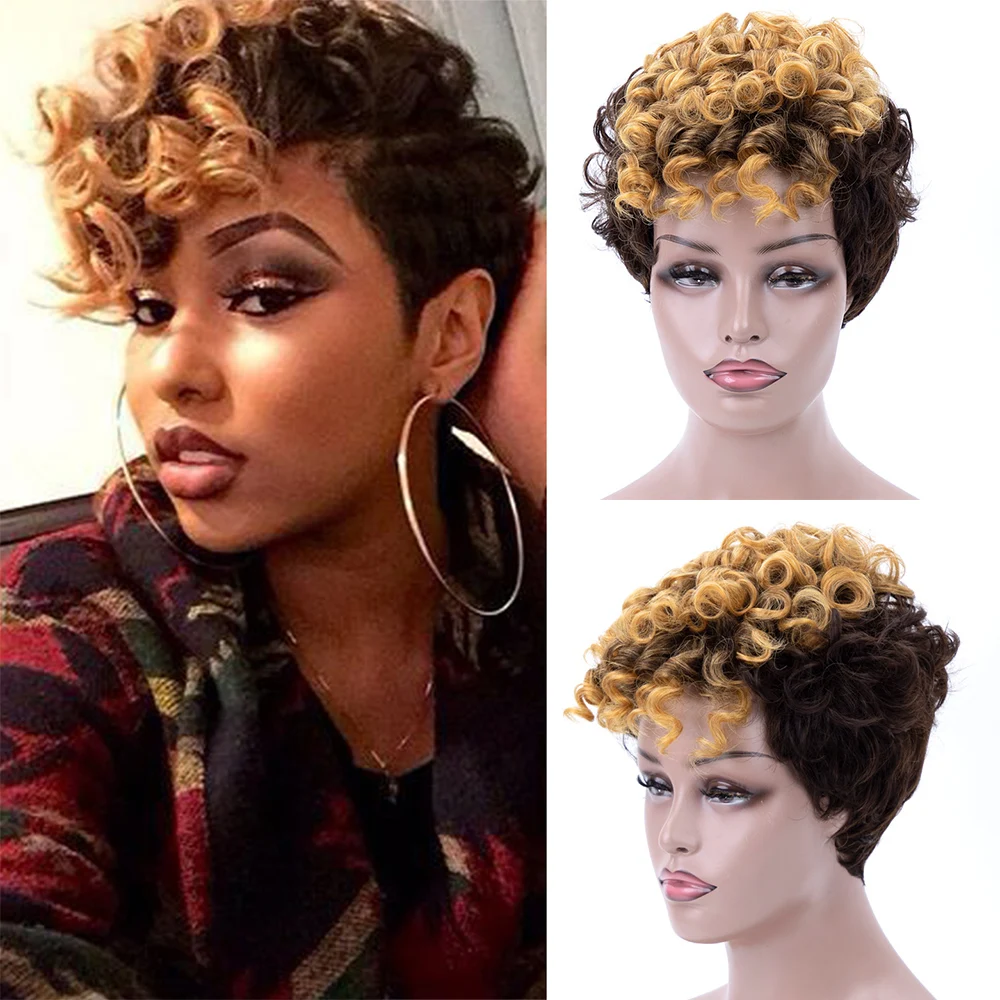 Szintetikus Paróka Rövid távú afro Szeszélyes Göndör haja Sztrájktörő Gesztenyeszínű wigs számára Sztrájktörő Nők Pelyhes Göndörít wigs