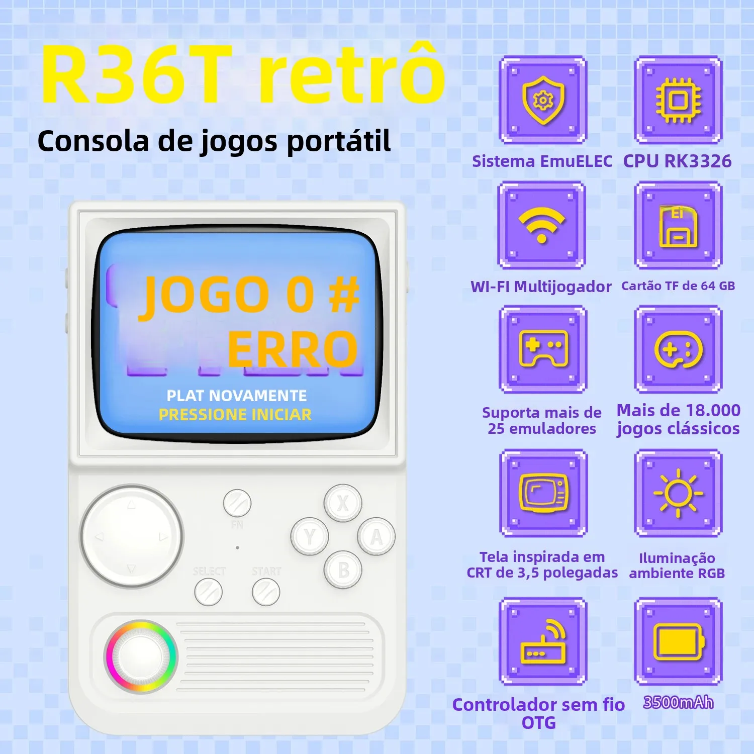 Consola Portátil Retro R36T – 18000+ Juegos Y 27 Emuladores – Pantalla IPS De 3.5″ Y Batería De 4000mAh – WiFi 4G/5G