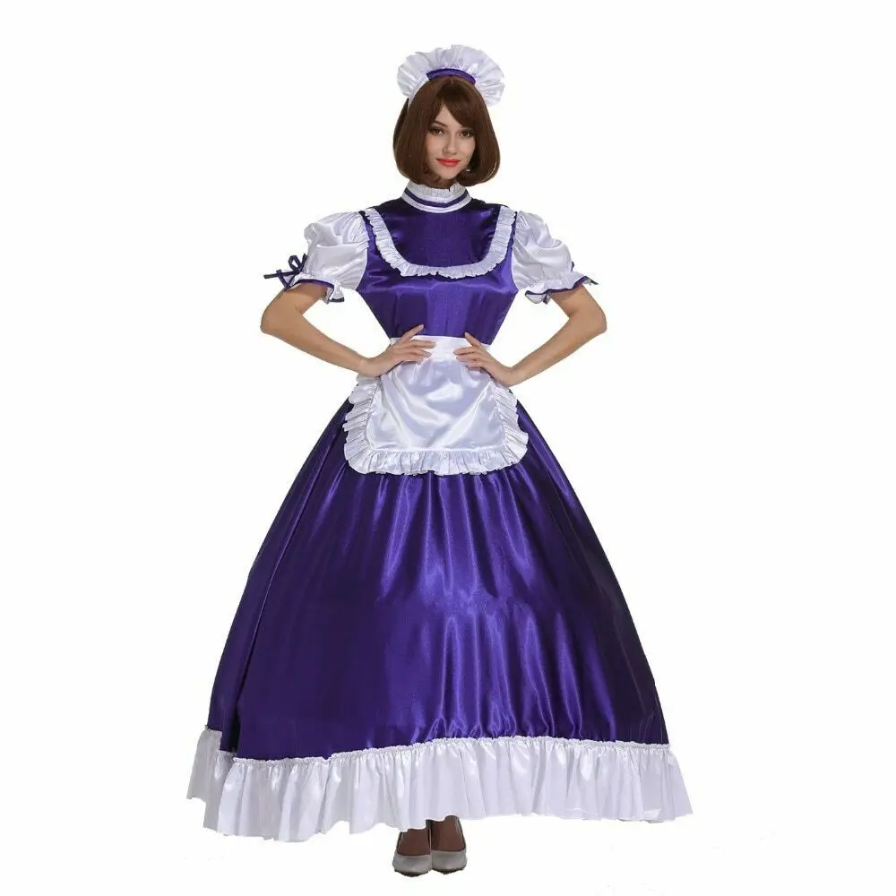 

Фиолетовое Атласное платье горничной с замком, костюм для косплея, индивидуальный пошив
