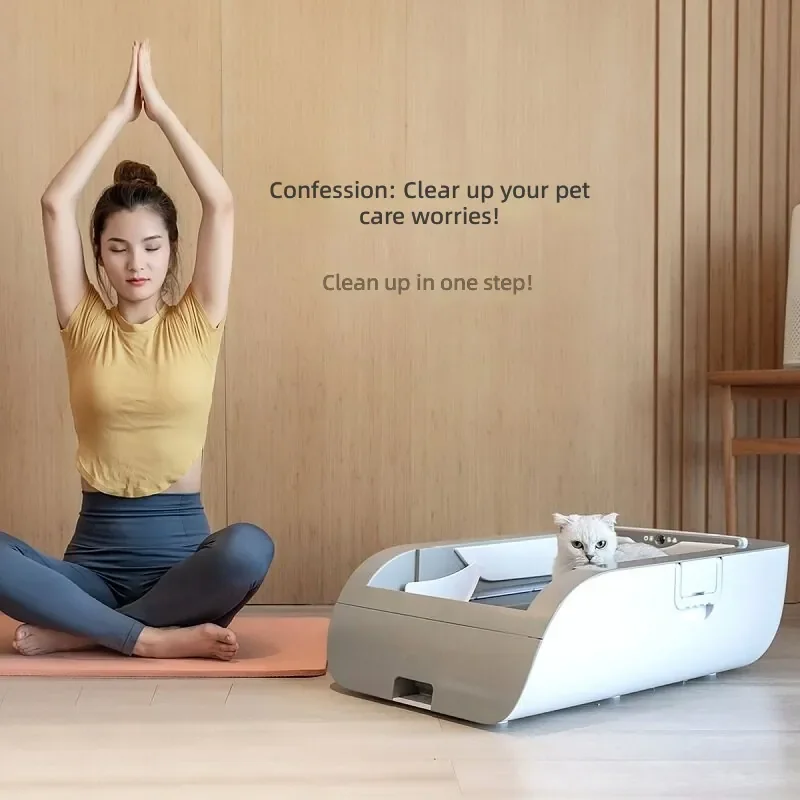 스마트 자동 세척 고양이 화장실, 자동 냄새 제거, UV 살균, 반 밀폐형, 대형, 충전식 플러그인