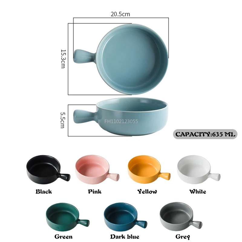 Simple Household Tableware Soup Noodle Baked Rice Bowl New Salad Bowl Multi Color Baking Bowl with Handle Spaghetti Plate