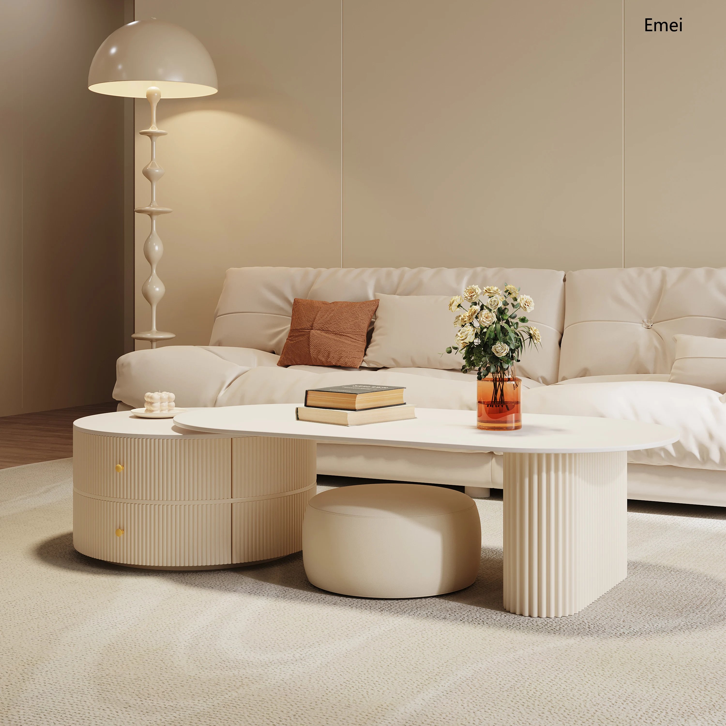 Cream wind rock board coffee table living room household new retractable light luxury combination coffee table