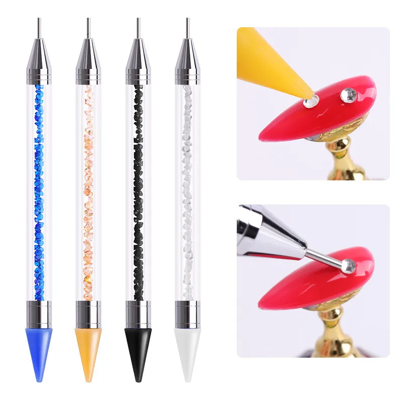 

1pcs Diamond Handle Acrylic Double Head Point Drill Pen Dot Painting Point Pen Multifunction Crayon Wax Head Pens Nail Art Tools