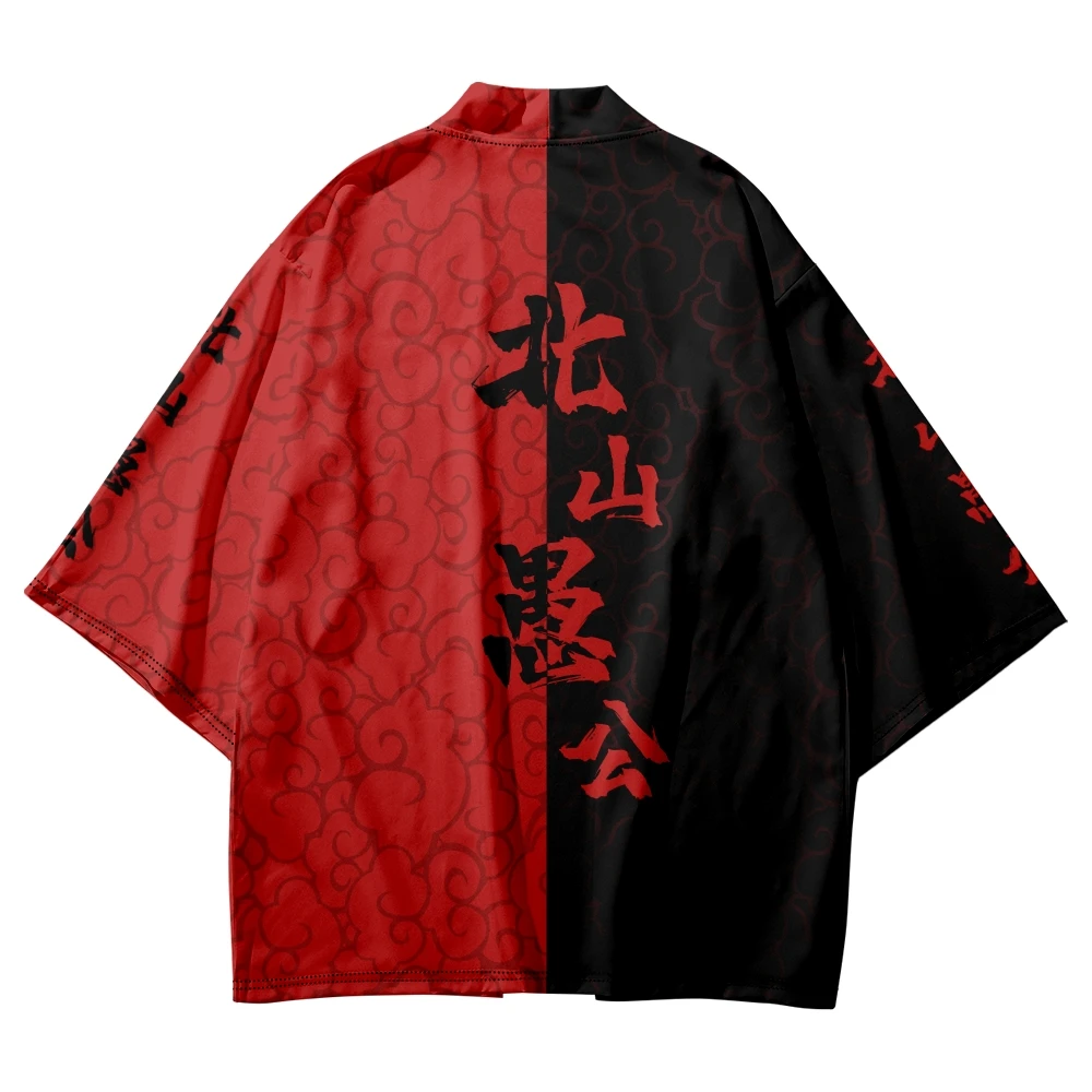 Black Red Split Joint Printed Cardigan Shirts Japanese Women Men Cosplay Yukata Harajuku Kimono Asian Streetwear Clothing