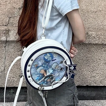 Y2K Cute Nautical Theme Ita Bag Kawaii Girl Transparent Shoulder Bag DIY Display Backpack Students Round Messenger Crossbody Bag 1