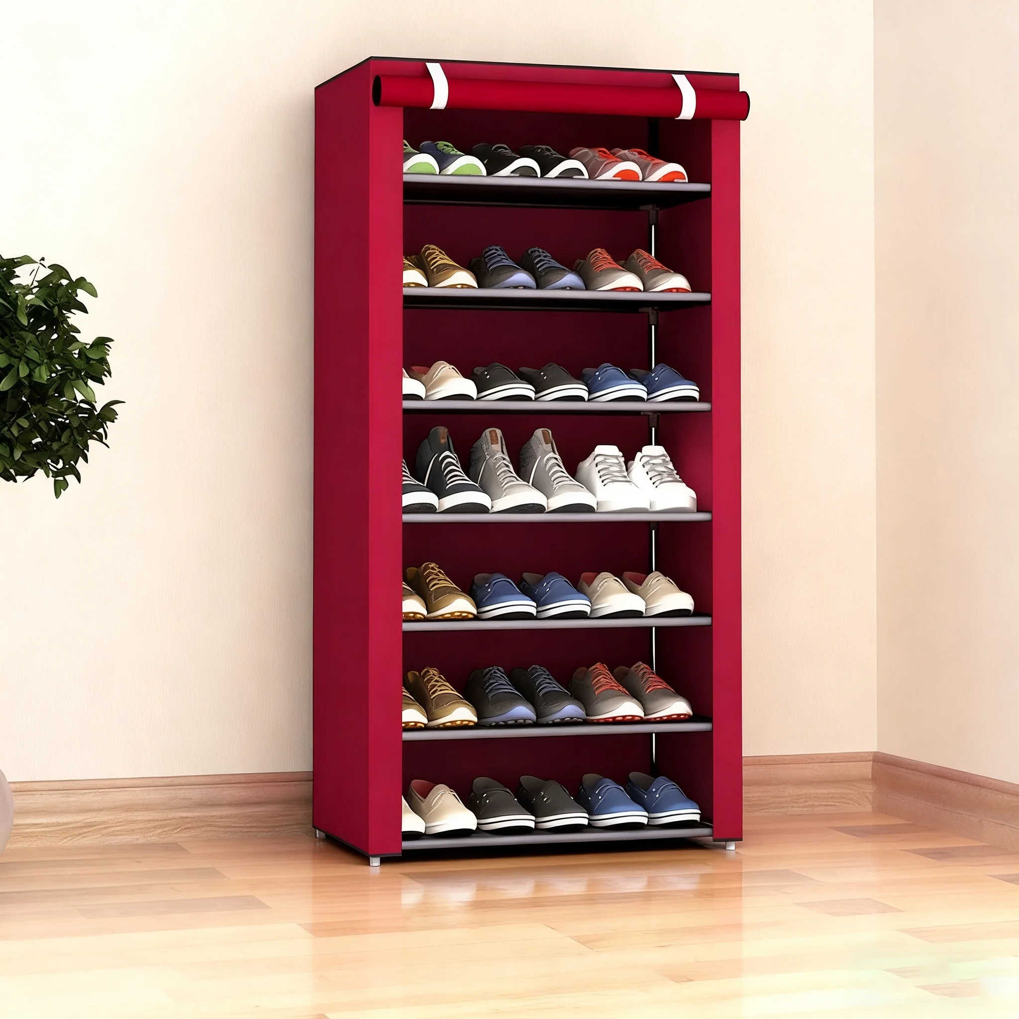 Meuble à chaussures à 6 à 10 niveaux, couleur bordeaux, robuste, avec couvercle - Facile à assembler, étagère à chaussures verticale, capacité de 18 à 30 paires de chaussures, idéal pour les dortoirs, les écoles, le rangement à domicile, organisateur de chaussures, étagère à chaussures, rangement de chaussures, étagère à chaussures couverte, étagère à chaussures, protection contre la poussière et étagères, rangement et organisation de chaussures