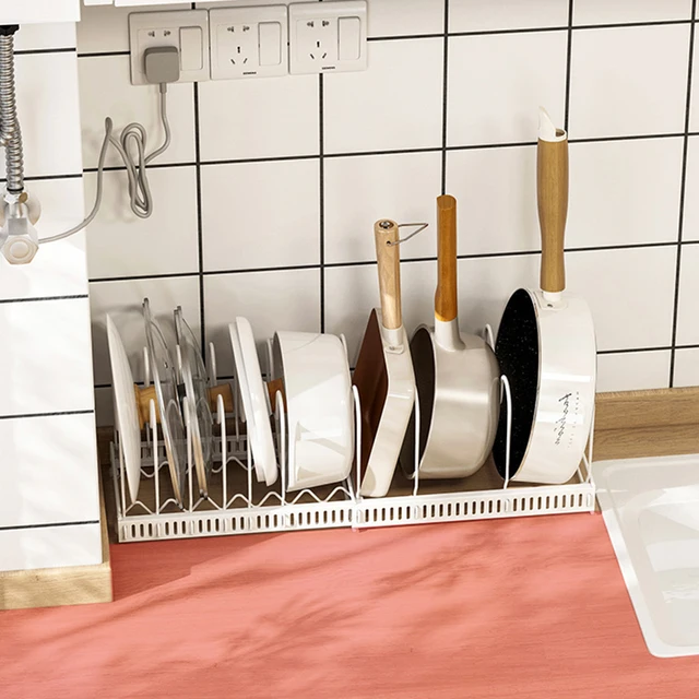 Edények És Serpenyők Szekrényszervező Konyhai Tároló Állvány - Rozsdamentes Acél Polc Állítható Elválasztókkal Szervezet - Image 2