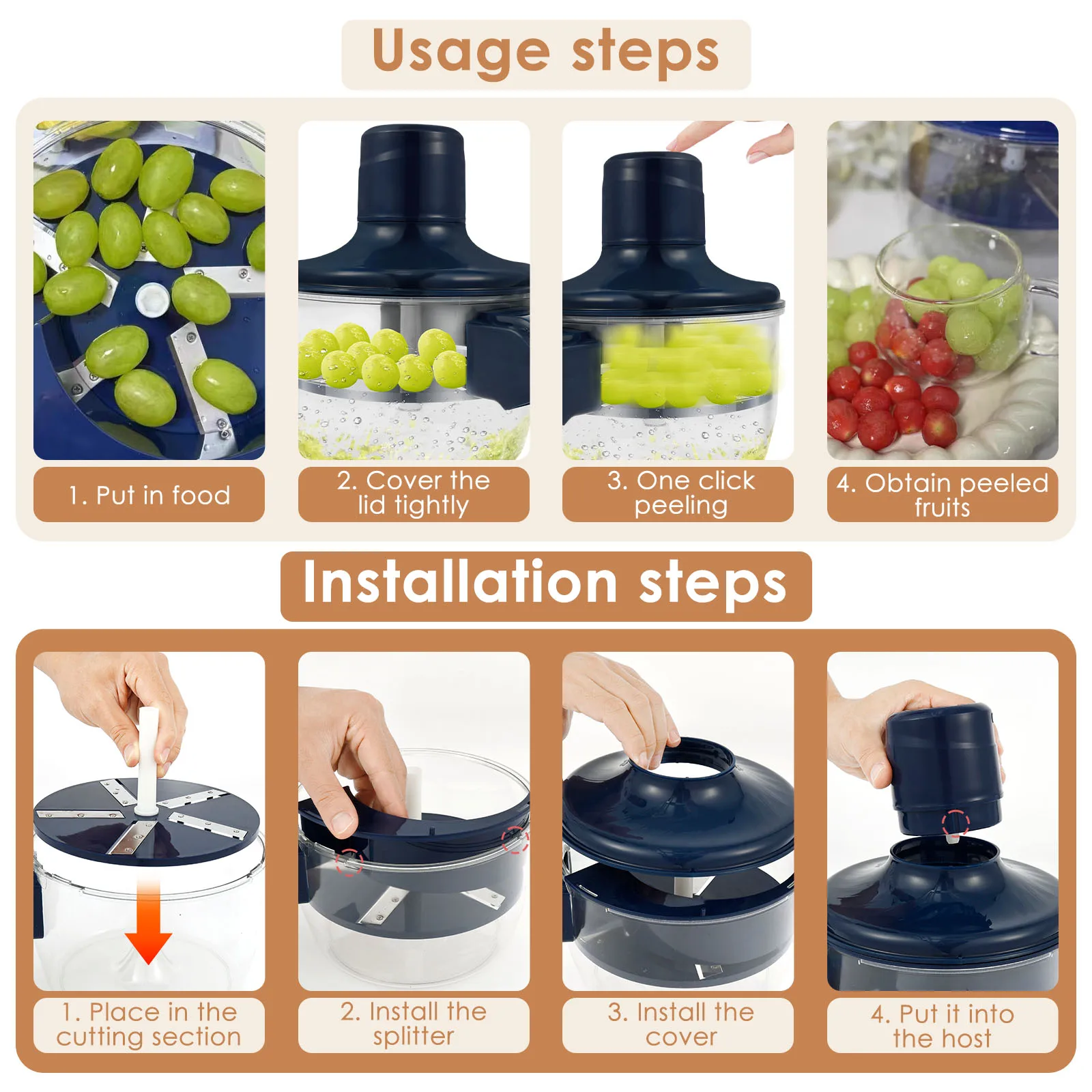 Electric Grape Peeling Machine Electric Fruits Peeler Rechargeable Automatic Garlic Peeler for Kitchen Vegetable and Fruit Tools