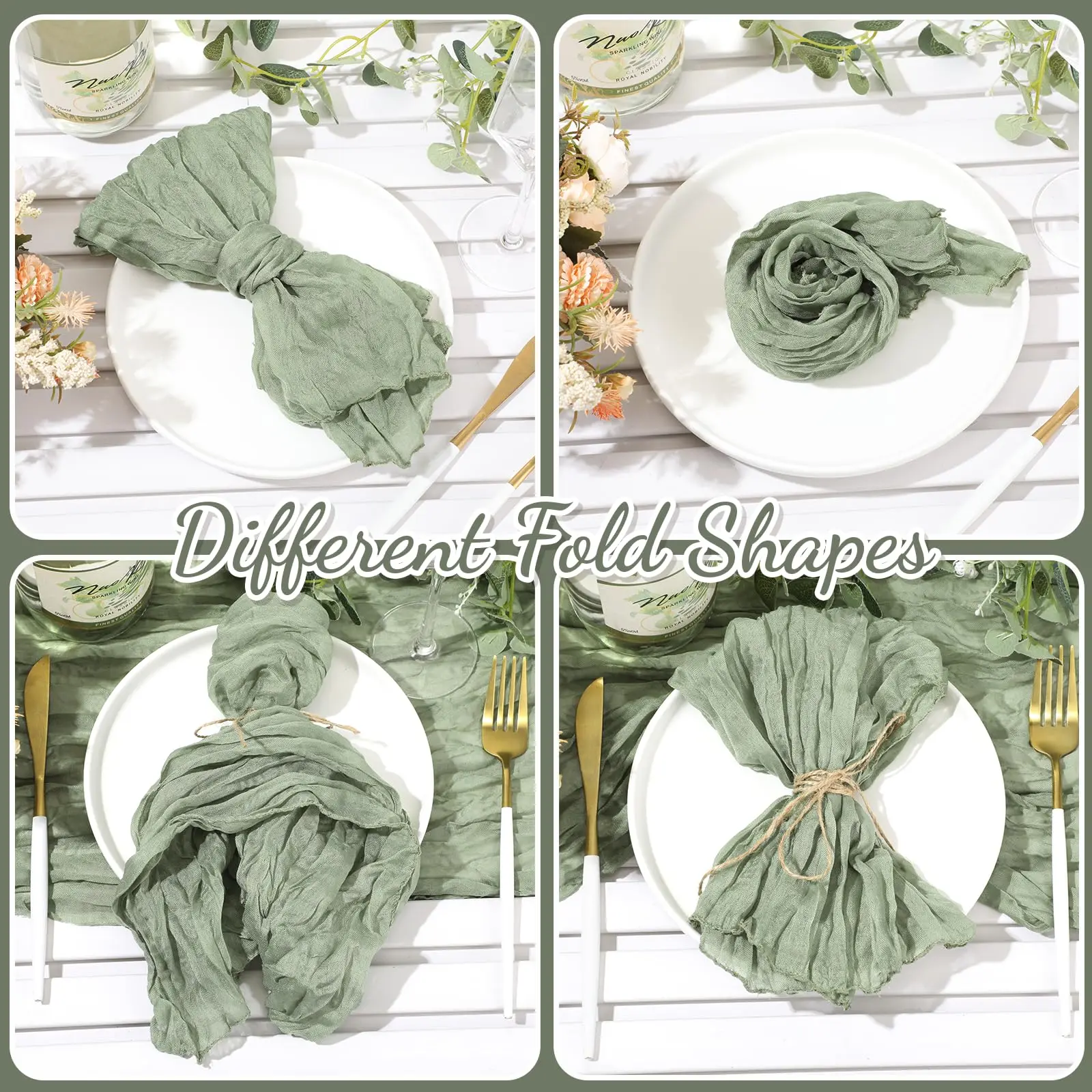 10-100Pcs Sage Green Napkins for Wedding Boho Gauze Table Napkins 50x50cm Serving Table Decor Dinner Towel Cocktail Napkins 5