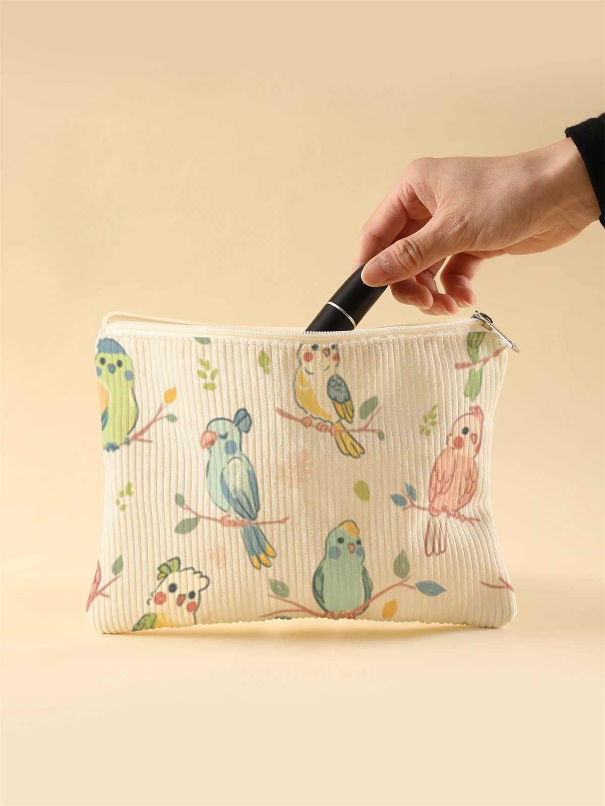 Women's Corduroy Travel Cosmetic Bag Portable Large Capacity Makeup Storage Organizer Zipper Clutch Purse Make up Bag