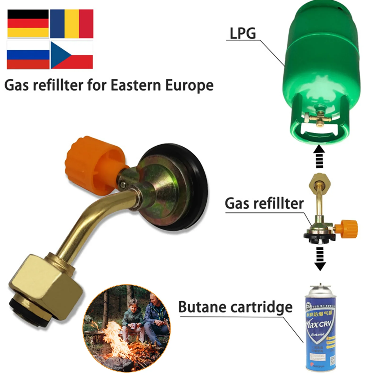Copper Butane Cylinder Tank Charging Valve Refill Adapter For Camping