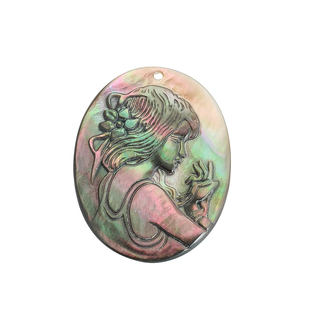 Natural Shell Ornaments Natural Shell Embossed Beauty Girl Pendant for DIY Jewelry