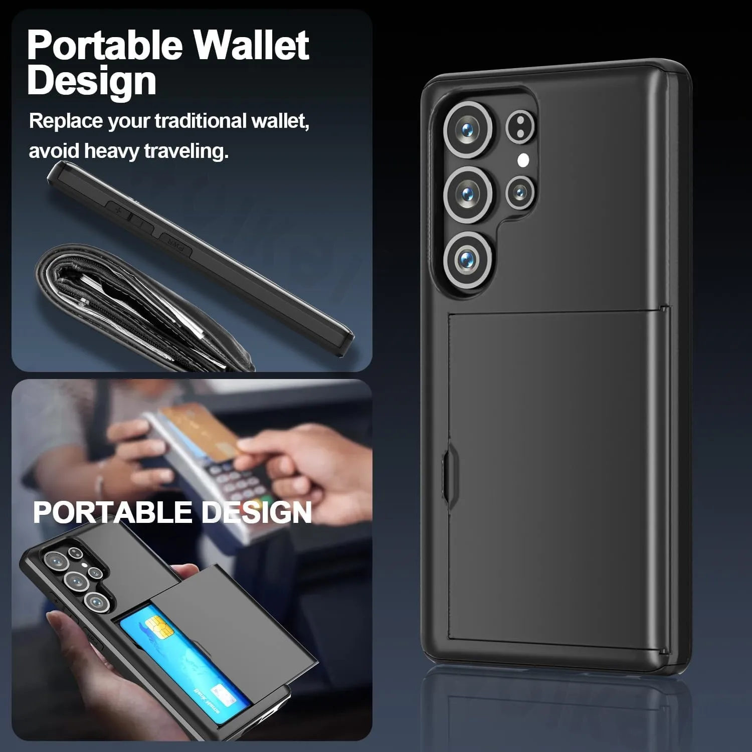 Premium Wallet Card Holder Slide Slot Slim Hard Protective Case - Heavy Duty Cover
