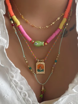 4pcs Bohemian Fish Dopamine Soft Ceramic Beads Adjustable Braided Rope Stacked Necklace Women Beach Vacation Commuting 1