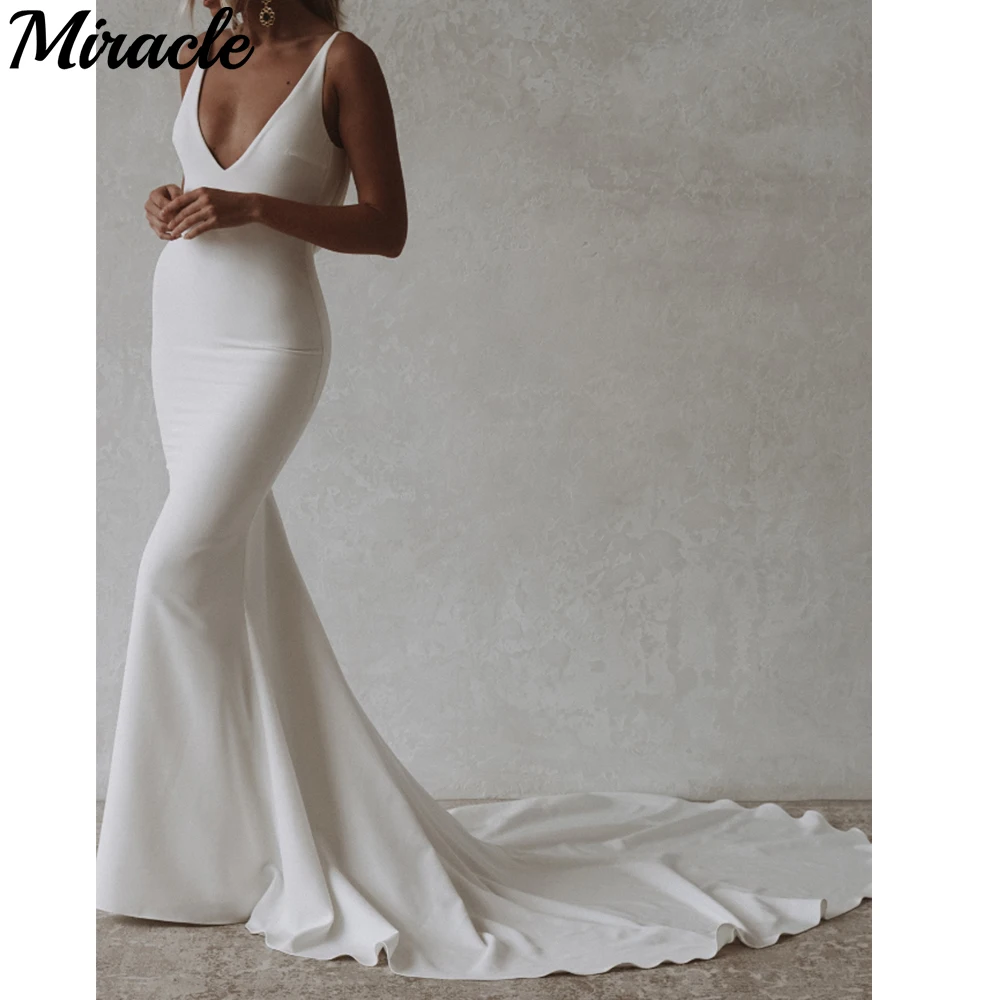 

New V-Neck Wedding Dress Classical Mermaid Trumpet Bridal Gown Sleeveless Wedding Bride Robe Sexy Backless Vestidos De Novia