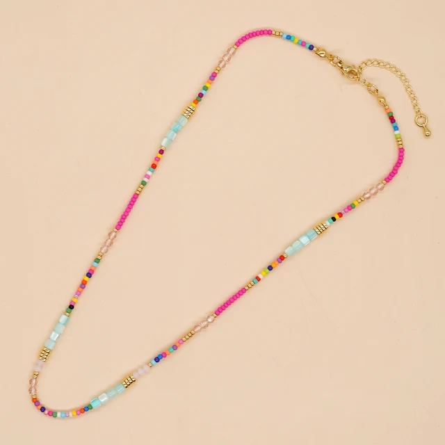 Go2boho-Colliers perlés Boho pour femmes, arc-en-ciel coloré, été, bohème, perle mixte, cristal, colliers de présidence, tour de cou, bijoux de plage 1