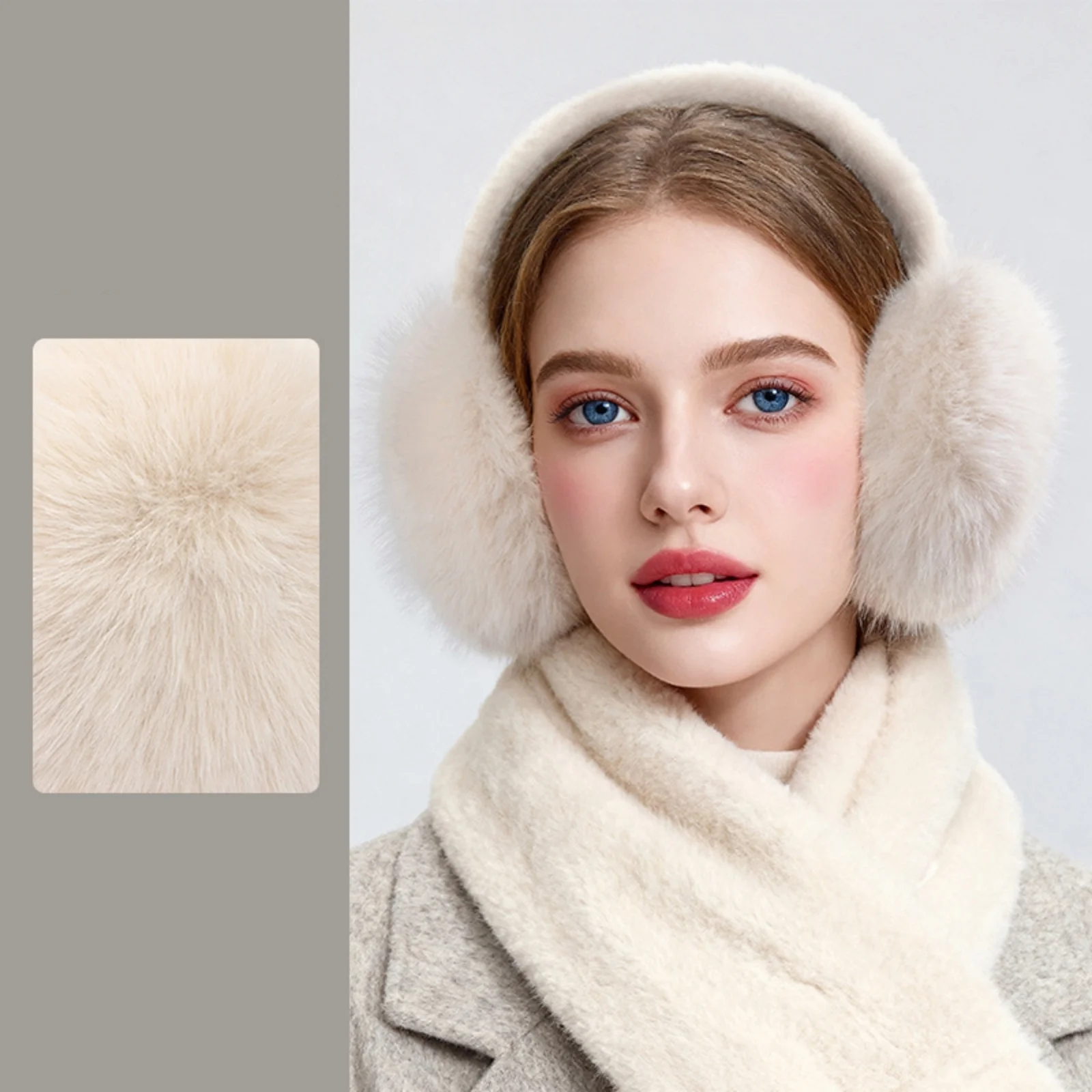 1PC Faux Fur Earmuffs & Scarf Set, Soft Warm White Winter Accessories, Cozy Fluffy Cold Weather, Stylish Elegant Women's Winter