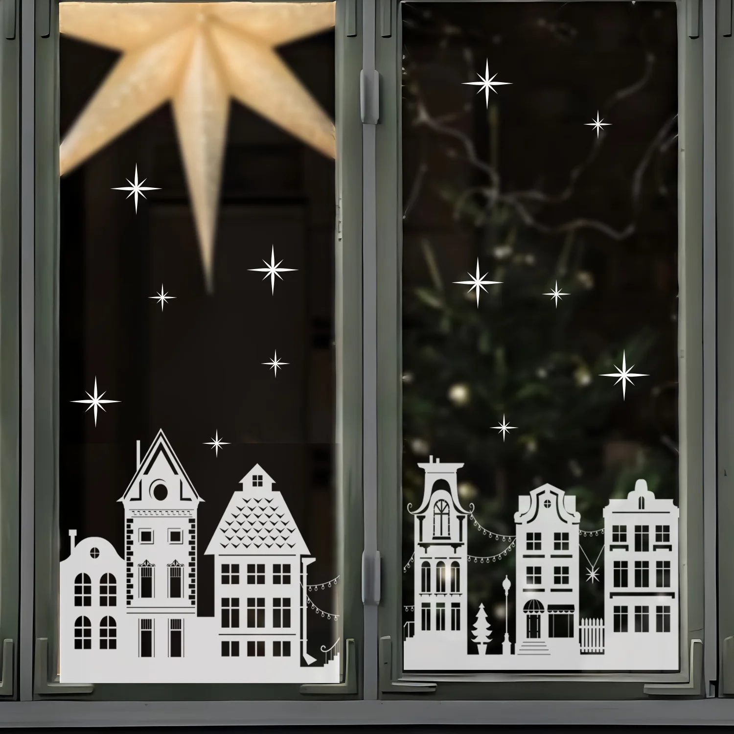 38x60cm Christmas Window Stickers Creative White Castle Street View Pattern Electrostatic Sticker Christmas Glass Static Decal window stickers christmas stickers