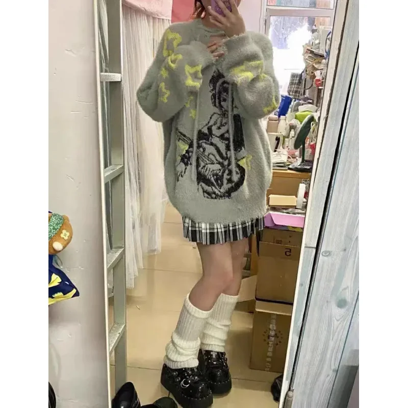 

Autumn and Winter subculture Y2K jacquard weave V-neck sweater Women's style Sweet and Cool Spicy Girl Pullover knit shirt