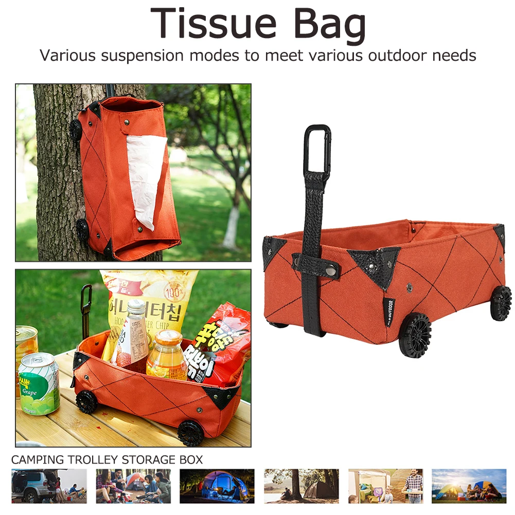 Camping Trolley Tissue Storage Box DIY Canvas Folding Trolley Shopping Cart Waterproof for Outdoor Home Storage