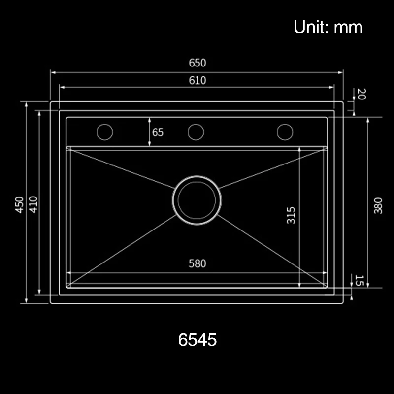 Nanometer Double Cover Hidden Kitchen Sink 304 Stainless Steel 3 Holes Handmade Single Large Size