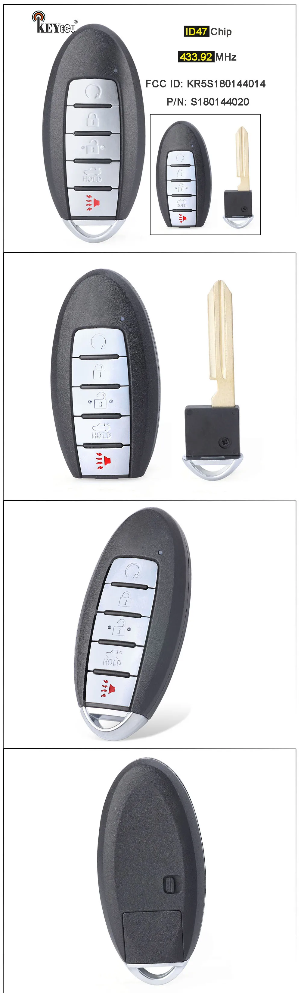 Keyforkess 433.92MHz ID47 Chip ID FCC: KR5S180144014, S180144020 Smart Remote Key Fob 5 pulsante per Nissan Maxima Altima 2013-2015 - Seacb09f737244c14be9db2e37fdad2dce