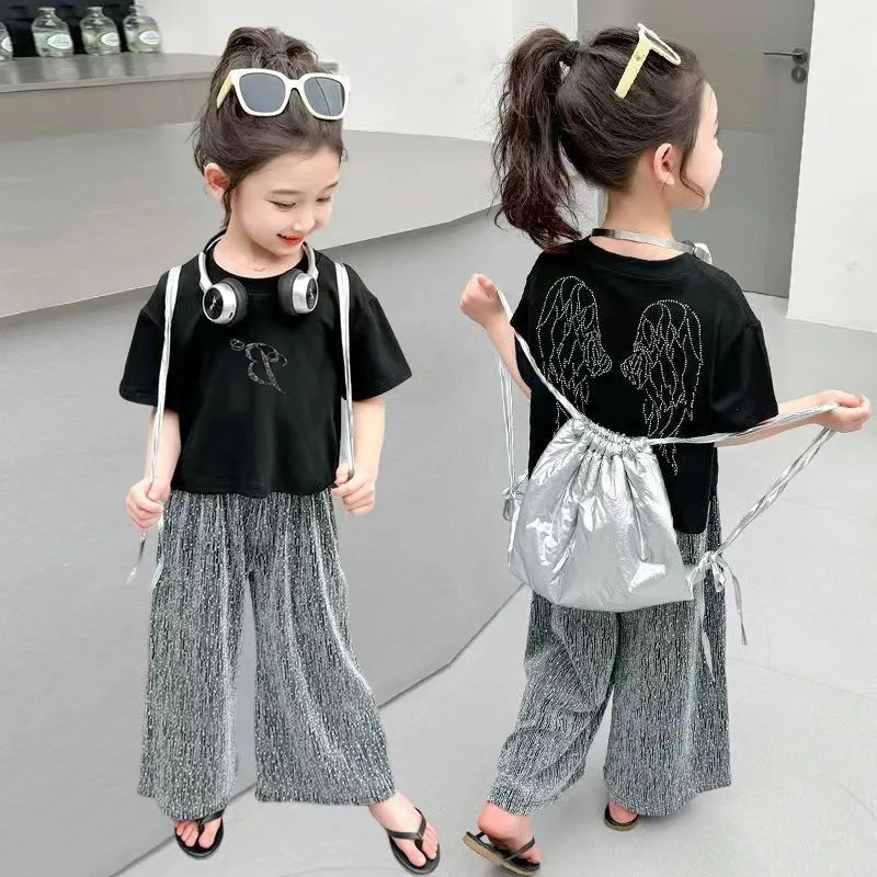 

Children Clothing Kids Casual T Shirt 2024 Summer New Fashionable Korean Style Girls Back Wings Fashion Elastic Tight T Shirt