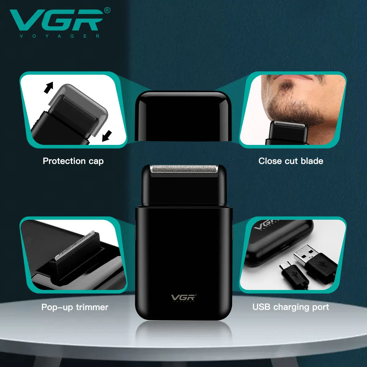 VGR 390 mini single blade cordless beard trimmer razor rechargeable foil electric face body shaver for men 4