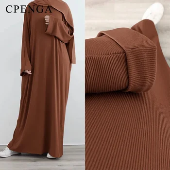 2023 Autumn Winter Knitted Dress Muslim Women Abaya Female Arabic Turkey Modest Dresses New Warm Long Robe Islam Clothing 1
