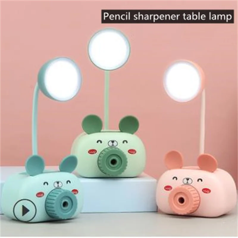 Newest!!! Cartoon USB Rechargeable Lamps Storage Box Night Light LED Pencil Sharpener Small Table Lamp