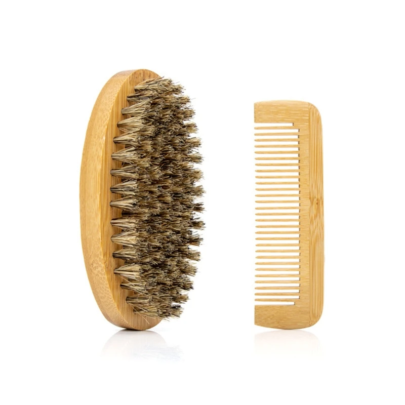 

Wood Handle Beard & Mustache Brush with Comb for Facial Hair Boar Bristle Beard Brush Massage Comb Men Beard Grooming