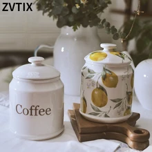 

White Ceramic Storage Jug Household Sugar Jug Coffee Snack With Lid Kitchen Canisters Supplies Cereal Dispenser Spices Candy Jar