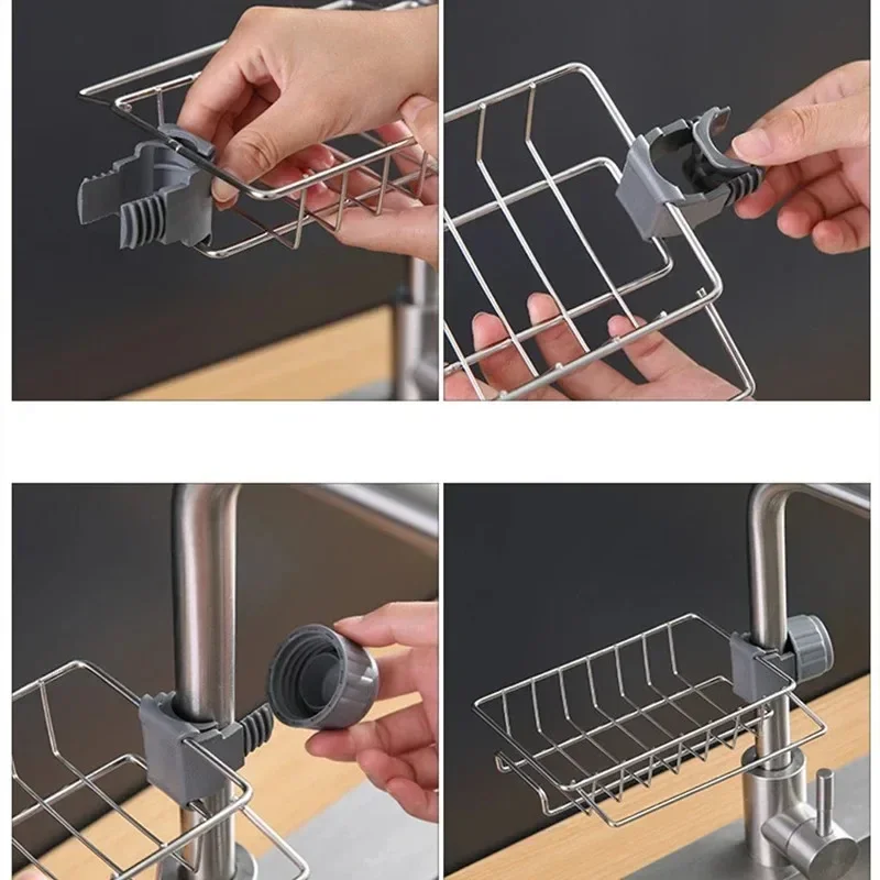 Hanging Faucet Rack Adjustable Height Flexible and Rotatable Kitchen Sink Drain Holder Suitable for Soap Sponges Brushes