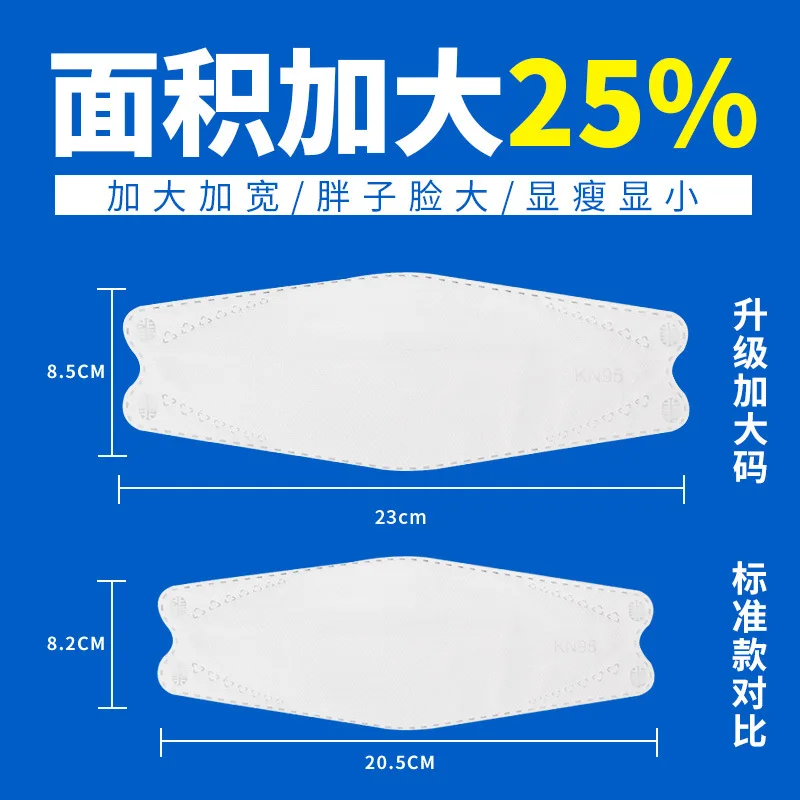 100 pcs Large size face masks big mask for large faces chubby enlarged, fish shaped KN95, four layers individually packaged 5