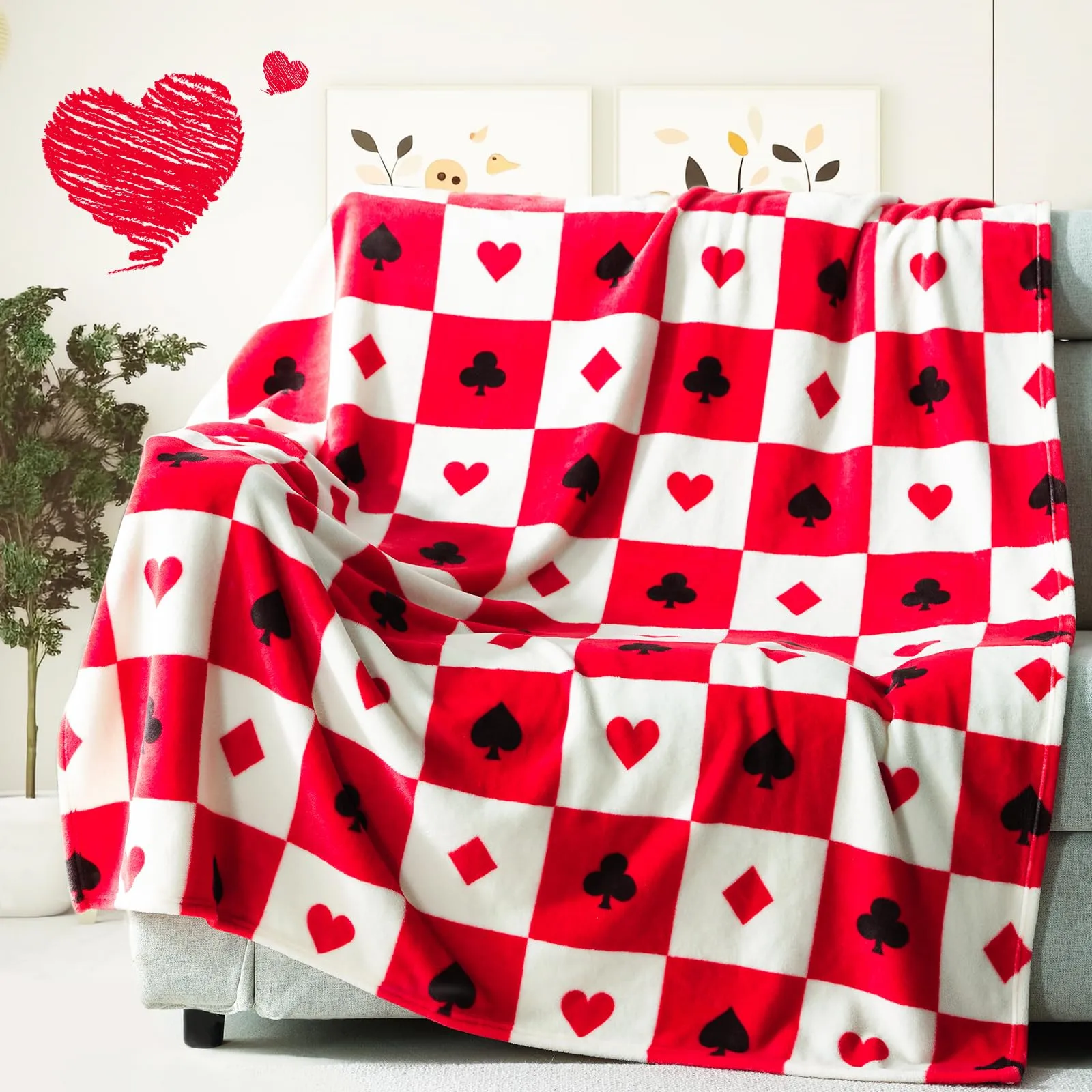 

KACISSTY Fashion Flannel Blankets Red Playing Card Pattern Printed Blanket Air Condition Office Nap Portable Quilts Dropshipping