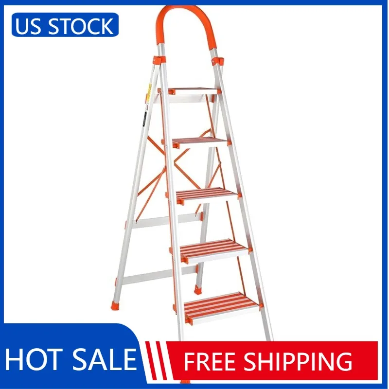 

LUISLADDERS Step Ladder 5 Step Lightweight Folding Step Ladder Aluminum Step Stool