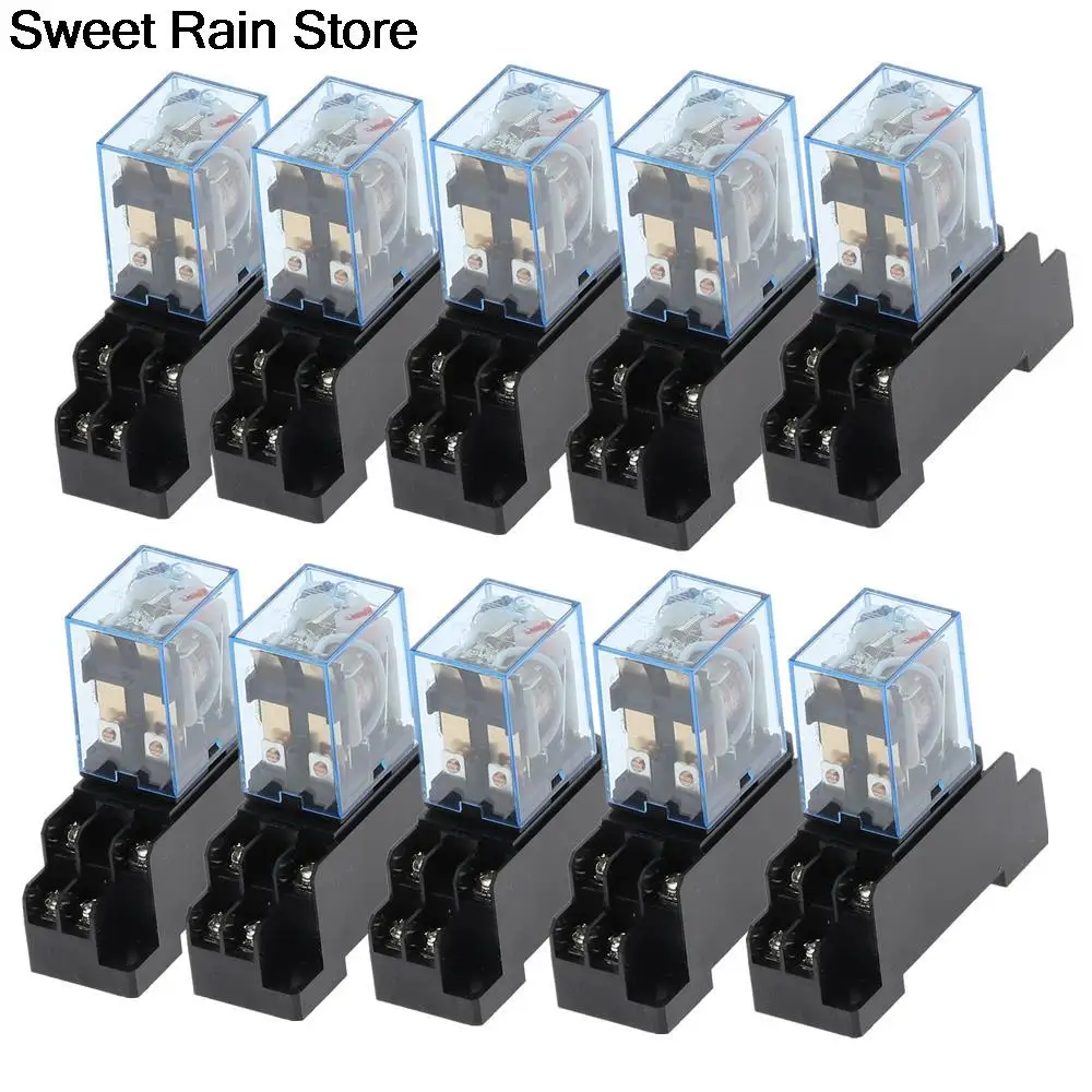 

10set 12V 24V DC 110V 220V 380V AC Coil Power Relay LY2NJ DPDT 8 Pin HH62P JQX-13F With Socket Base OK