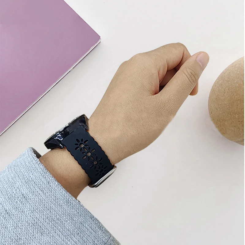 

Ремешки с вырезами для женщин, дышащие сменные ремешки, спортивные ремешки с цветочным принтом