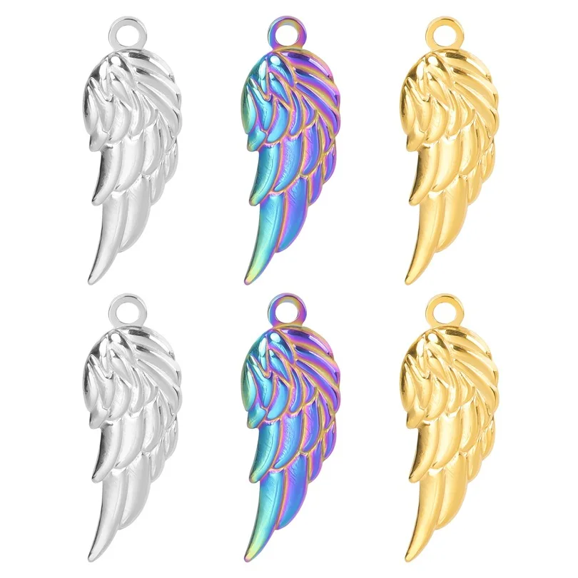 WZNB 5Pcs Angel Wing Charms Feather Stainless Steel Pendant for Jewelry Making Handmade Earring Bracelet Necklace Diy Accessory