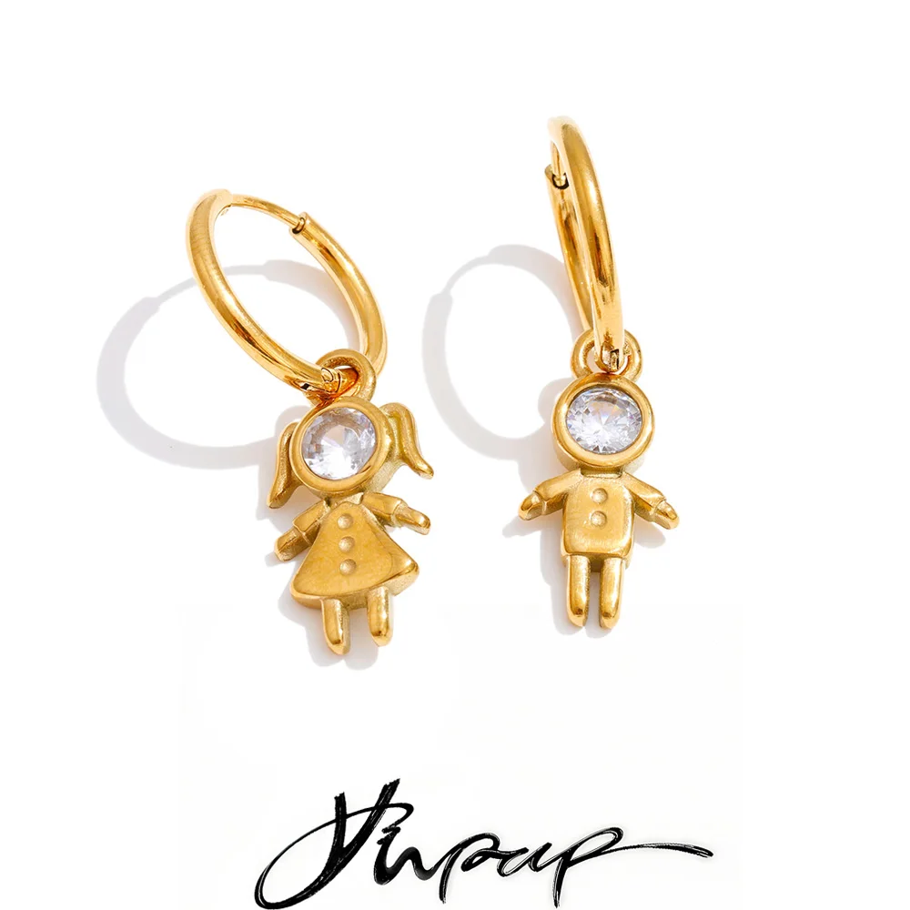 Yhpup Stainless Steel Cubic Zirconia Drop Hoop Earrings