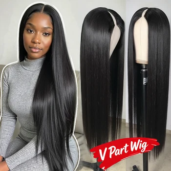 250% Density Straight V part wig Human Hair Beginnger Friendly 40 Inch Glueless V Part Human Hair Wigs No Leave Out Easy Install 1
