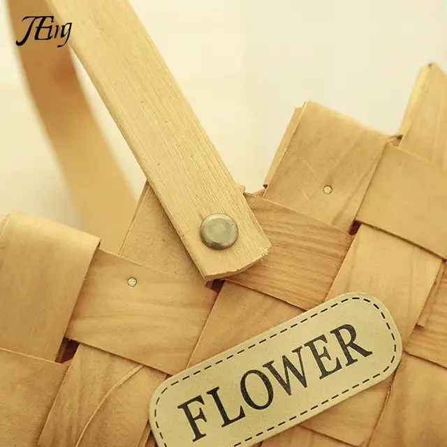 Fa Chip Kézi Szőtt Kosárvirágok Kosár Fonott Kosarak Dekoratív Gyümölcs Snack Kenyér Zöldség Szervezéshez - Image 3