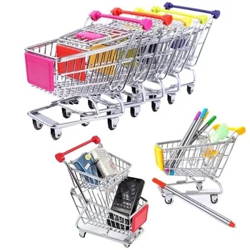 1:48 Mini Supermarket Shopping Trolley Cart Desktop Model Children's Toys Home Decoration Miniature 1