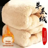 Men's Casual Loose Fit Thickened Fleece Lined Work Pants Sheepskin Velvet Sports Pants for Autumn And Winter Wear to Work