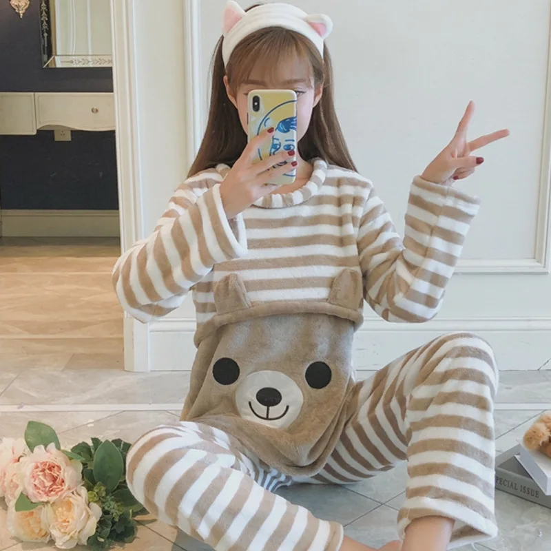 Autumn Long Sleeve flannel Maternity Clothing winter Thin coral fleece Pajamas Set Pregnant Women Breastfeeding Nursing Pyjama Cotton Pajama Set Breastfeeding Nightgown Maternity Nightgown Set