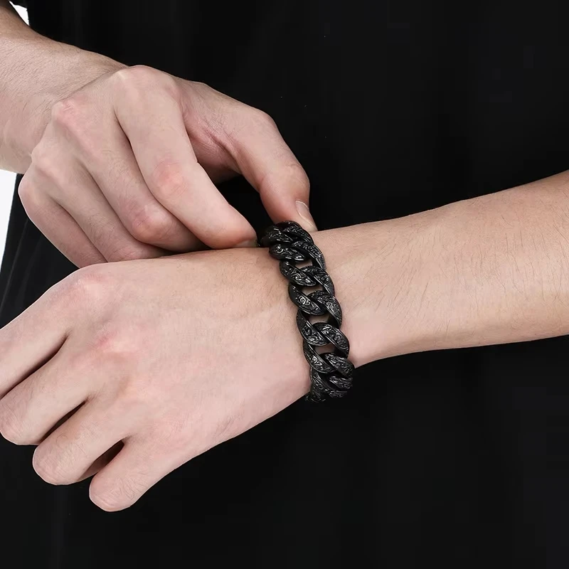 Kalen-男性用ステンレススチールリンクブレスレット,厚手のジュエリー